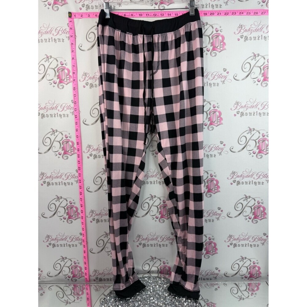 Suko jeans pants Pink & Black Buffalo Plaid Pajama Pants with Drawstring Waist